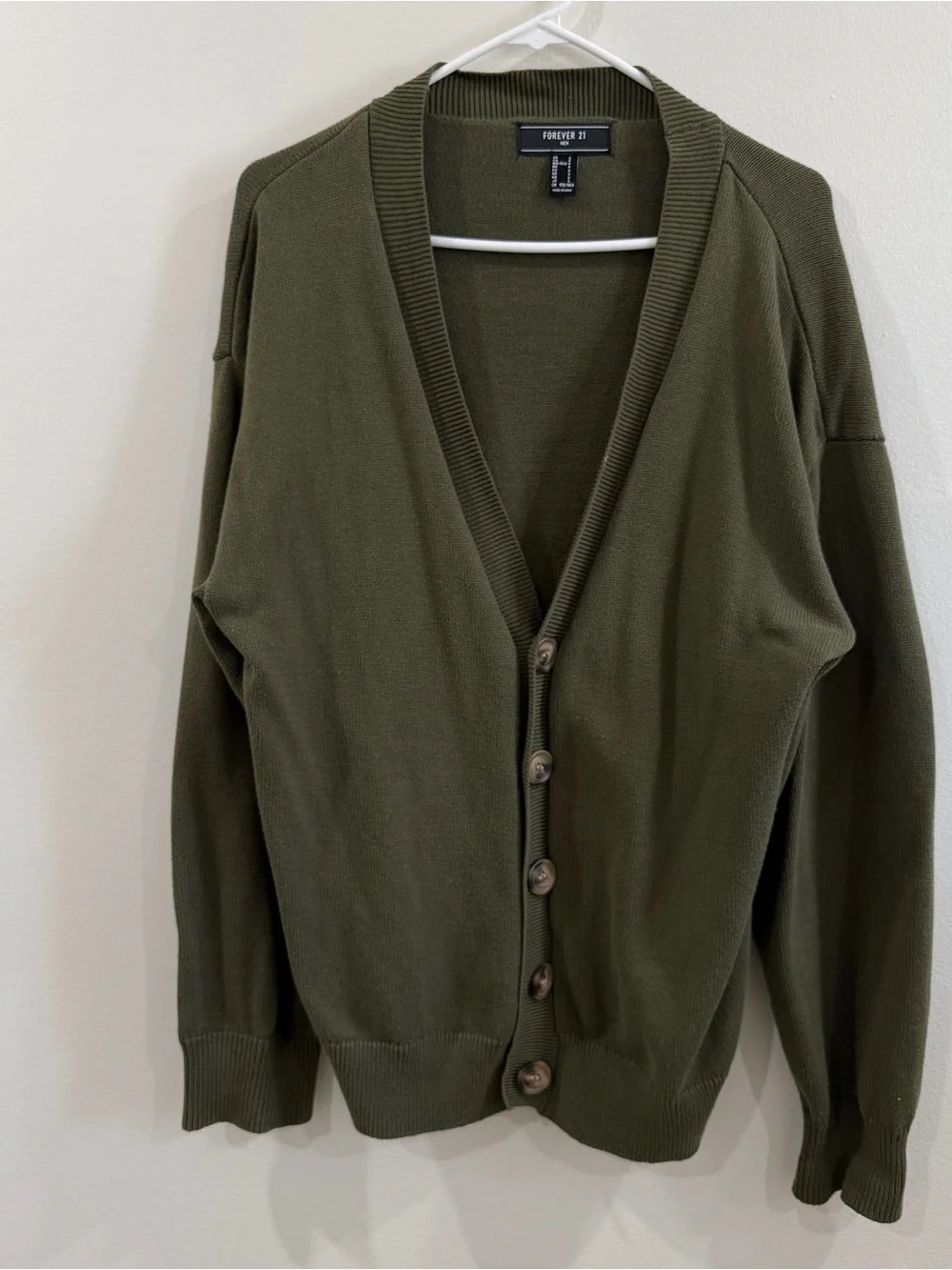 Olive Green V-Neck Knit Cardigan Size Small